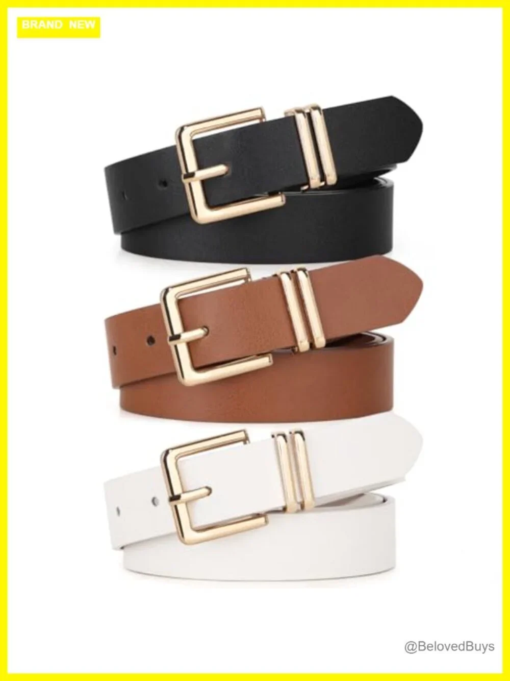 3 Pack Women's Faux Leather Belts Gold Buckle Casual